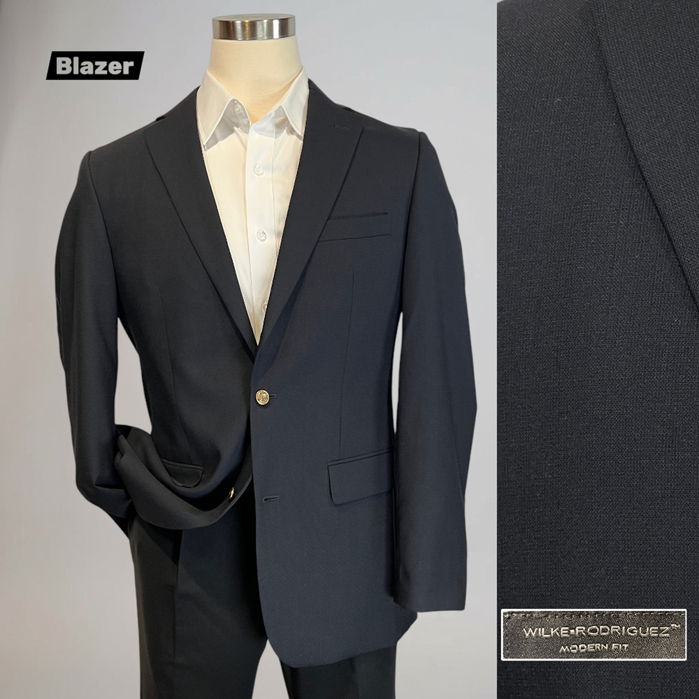 Wilke Rodriguez 42XL Dark Navy Blue Antique Gold Tone Buttons Blazer Jacket